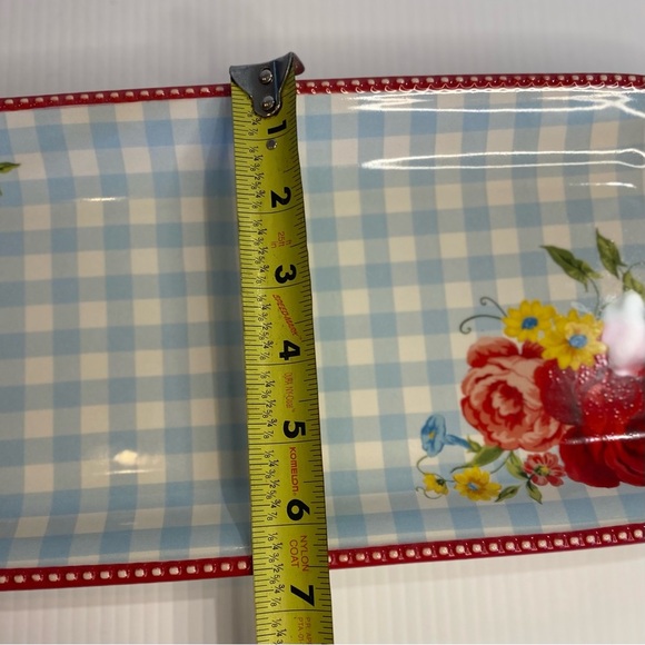 Pioneer Woman Narrow Platter Sweet Rose Gingham & Floral 14" x 7" Stoneware - Picture 6 of 6